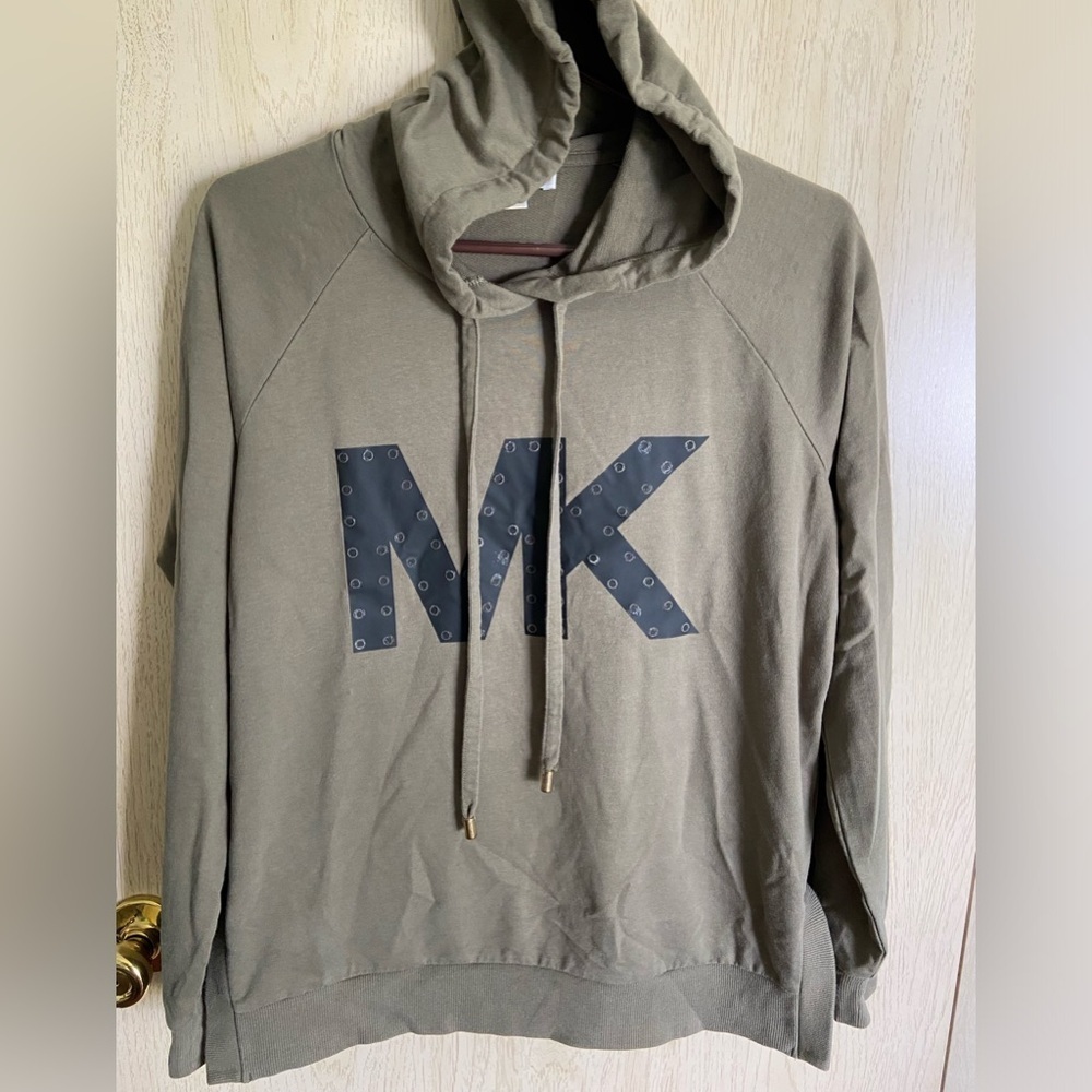 🩵 Michael Kors Olive Green Hoodie MK Logo Sz Medium